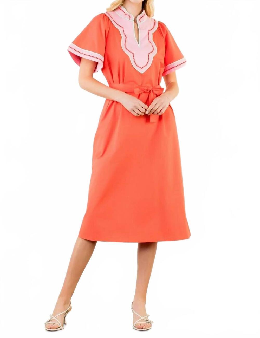 NEW THML short sleeve v-neck shirt dress in coral